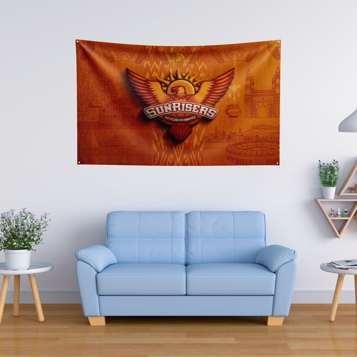 Sunrisers Hyderabad Wall Tapestry | SRH Cricket Fan Wall Hanging | Premium Satin Polyester Room Decor