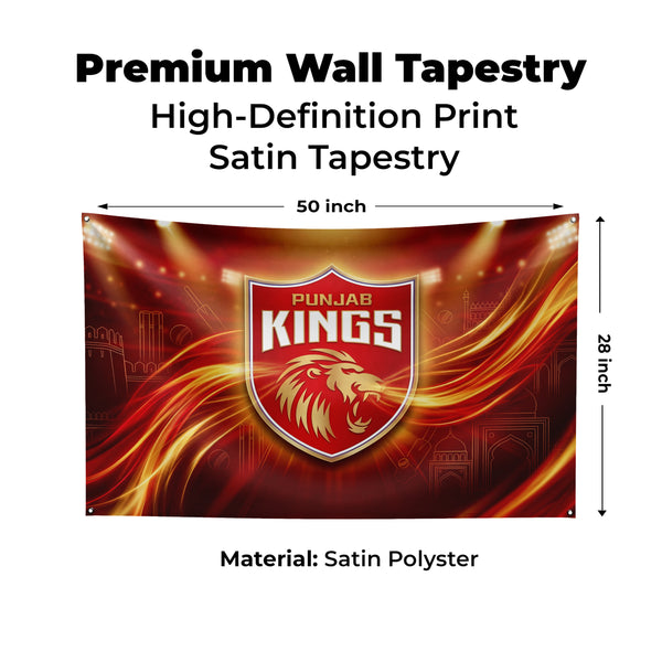 Punjab Kings Wall Tapestry | PBKS Cricket Fan Wall Hanging | Premium Satin Polyester Room Decor