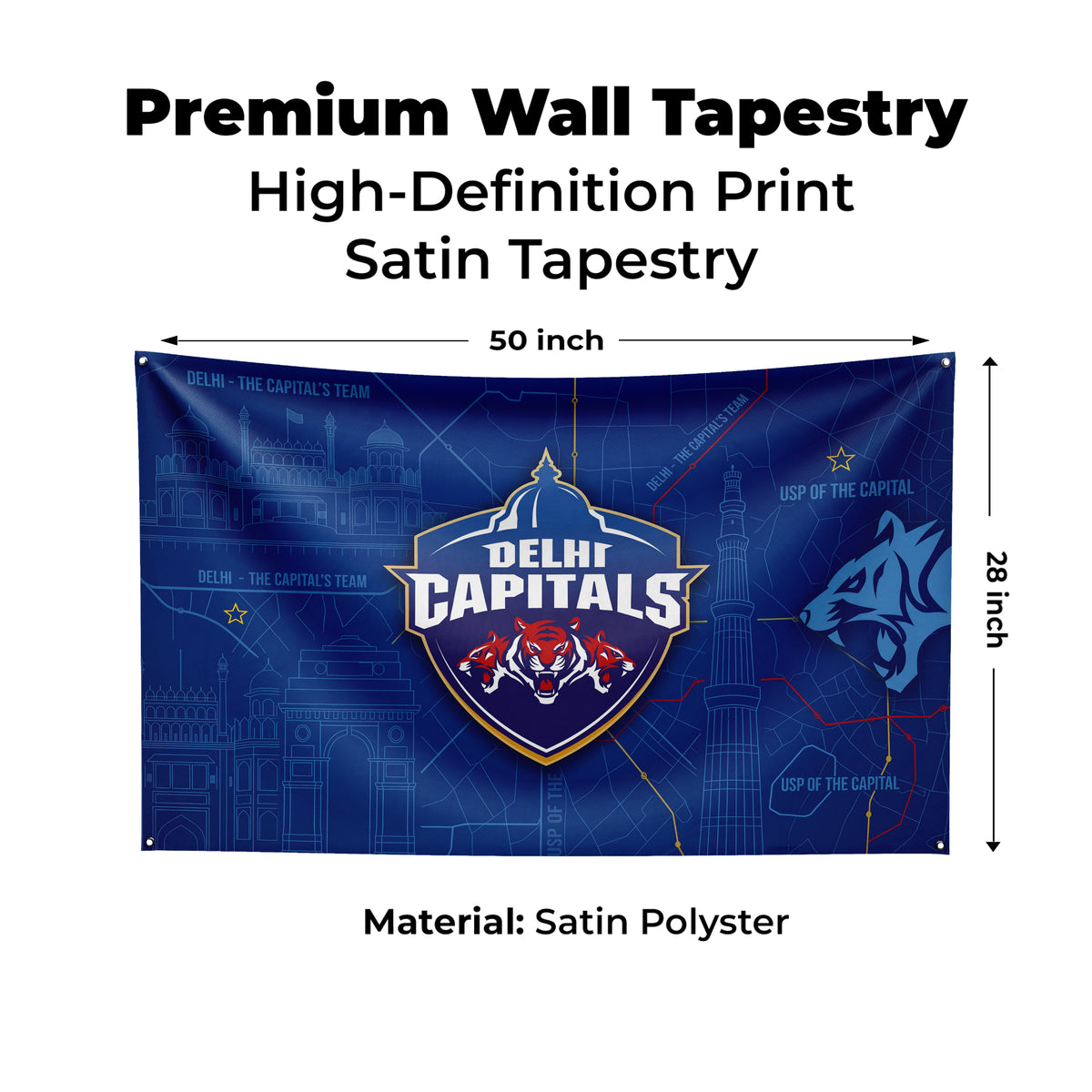 Delhi Capitals Wall Tapestry | DC Cricket Fan Wall Hanging | Premium Satin Polyester Room Decor