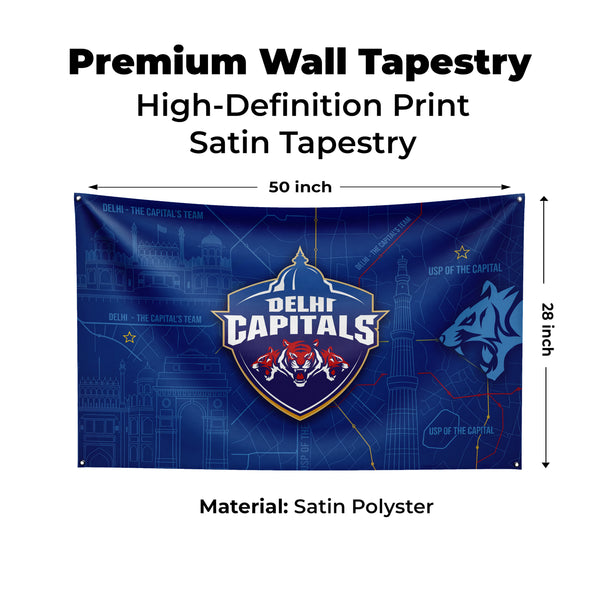 Delhi Capitals Wall Tapestry | DC Cricket Fan Wall Hanging | Premium Satin Polyester Room Decor