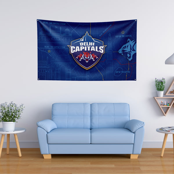 Delhi Capitals Wall Tapestry | DC Cricket Fan Wall Hanging | Premium Satin Polyester Room Decor