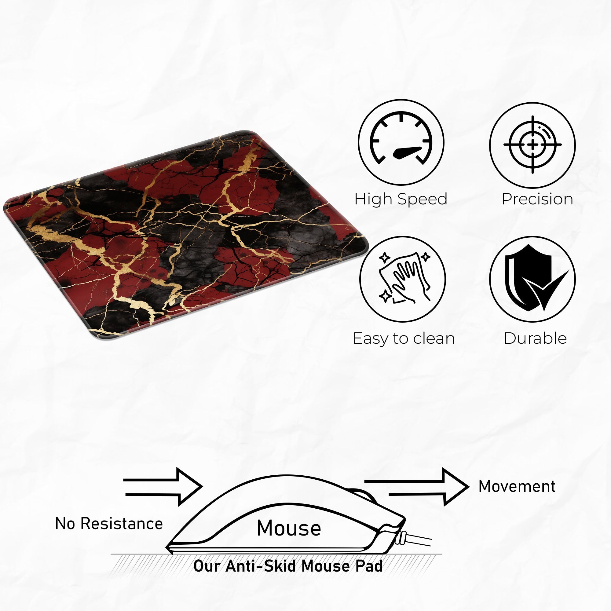 Elegant Red Marble Mouse Pad