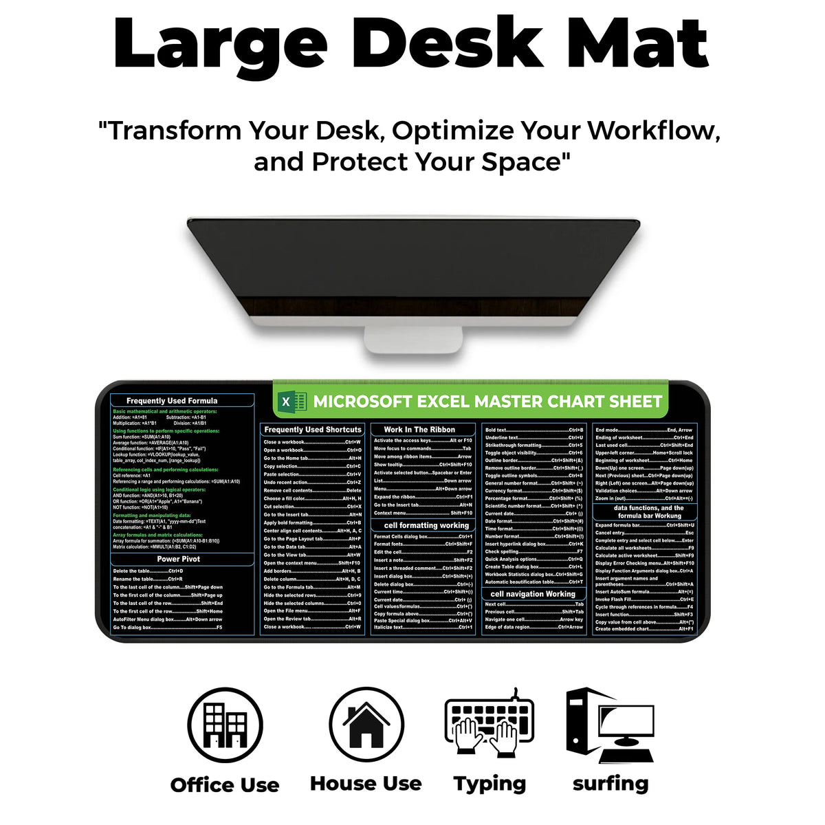 Microsoft Excel Shortcut Keys & Formula Deskmat